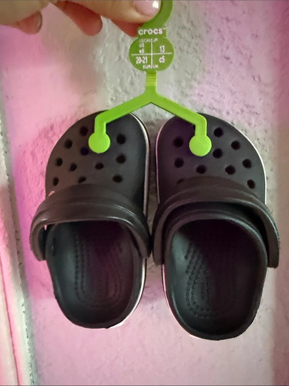 CROCS Kids Black Clogs with Pink Trim